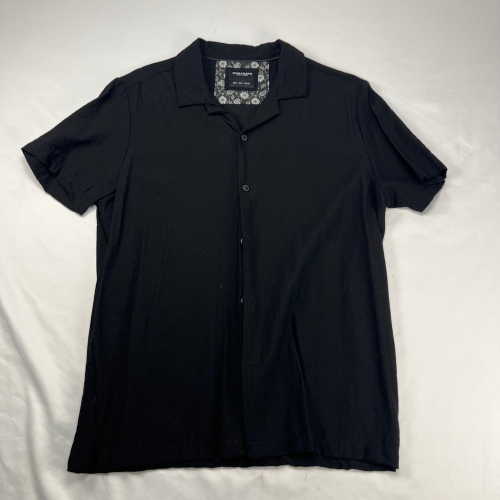 Denim & Flower Ricky Singh Mens Large Black Viscose Blend Camp Collar Shirt L
